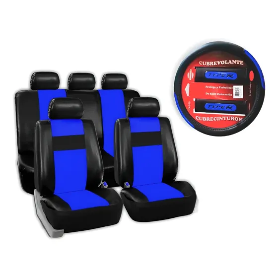 Kit Funda Asientos Auto Cuero Eco + Cubre Volante/cinturones