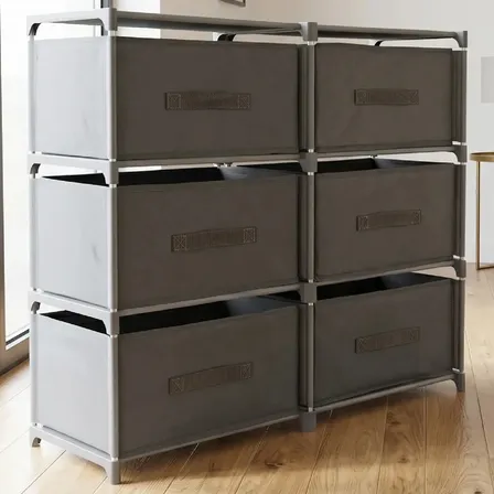 Comoda Cajonera 6 Cajones Waggs Chifonier Organizador Portatil Mueble de Tela Gris