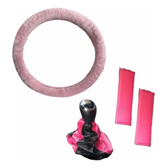 Cubre Volante Rosa Peluche+ C/cint.+ C/ Palanca- Ford Fiesta