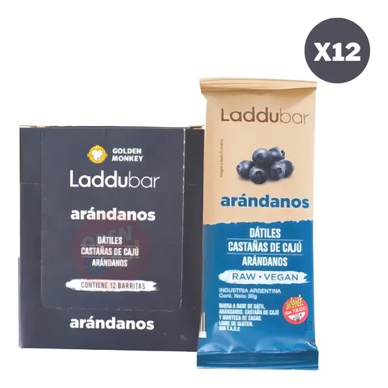 12 Barras Laddubar Arandanos 30g Raw Vegana Sin Tacc Kosher