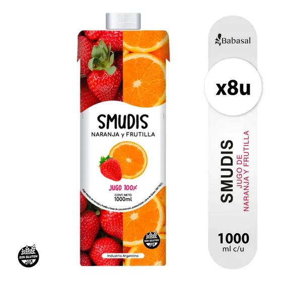 Jugo Smudis Naranja Y Frutilla 100% Natural 1000ml X8u