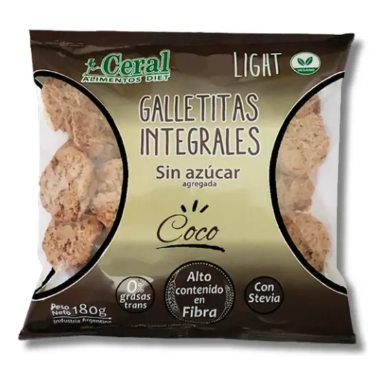 Galletas De Coco Integrales Sin Azúcar Ceral X 180g