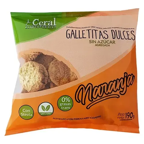 Galletas Ceral Naranja Sin Azúcar Veganas Vegan Stevia X190g