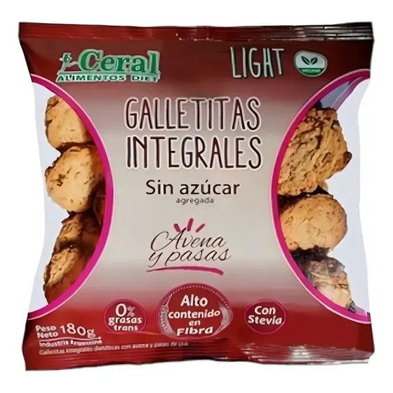 Galletas Integrales de Avena y Pasas Veganas Sin Azúcar 180g