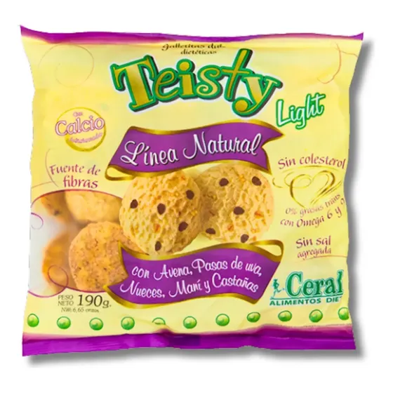 Galletas Ceral Teisty 190g Avena Frutos Secos Veganas Sin Sal