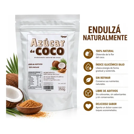 Azúcar De Coco Pura Endulzante Natural Tipsy 250g Premium