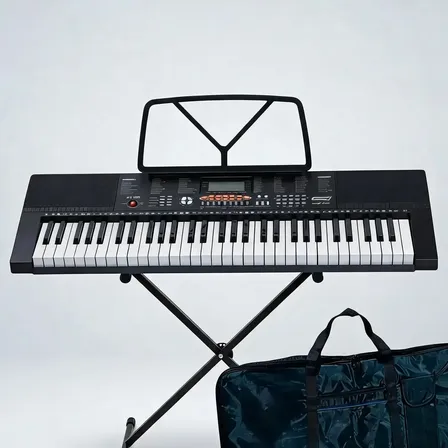 Teclado Órgano 61 Teclas 5 Octavas + Micrófono + Soporte  Negro