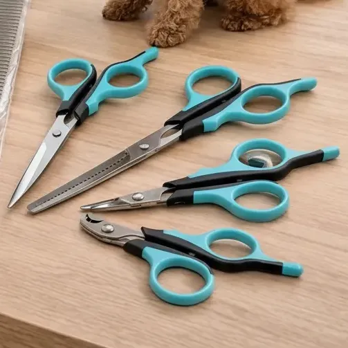 Set Tijeras X4 Corte Pelo Mascotas + Peine Profesional Acero