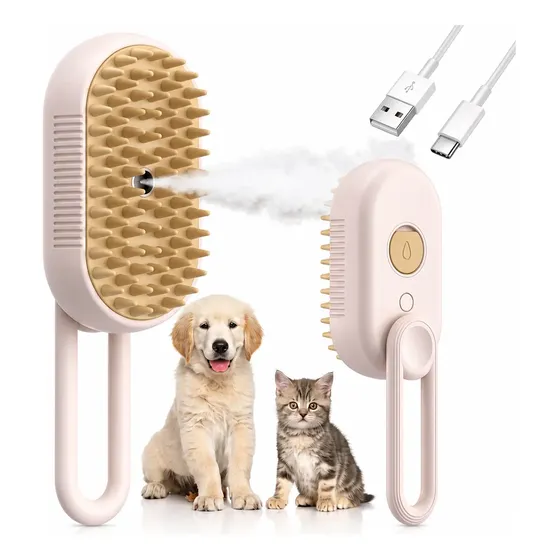 Cepillo A Vapor Perros Gatos Peine Masajeador Quita Pelos