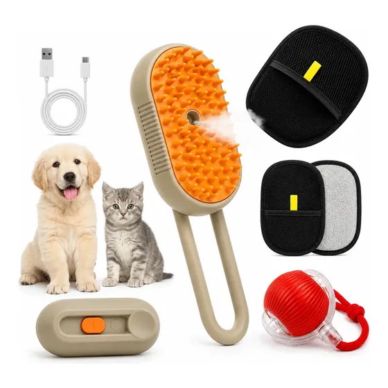 Kit Cepillo A Vapor Guante Quita Pelo Pelota Regalo Mascotas