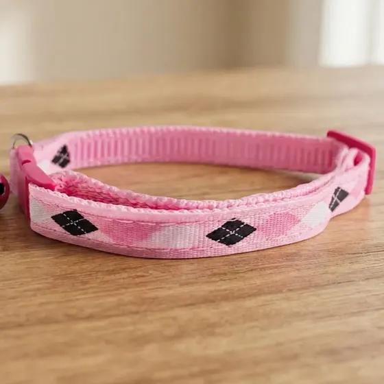 Collar Para Gato Perro Con Cascabel Estilo Bordado Rosa Fluo