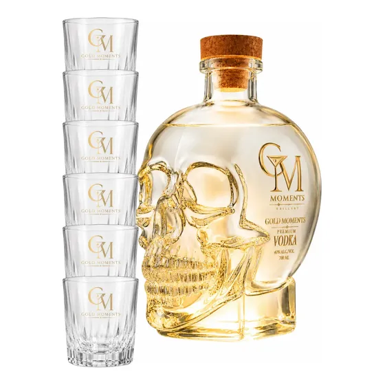 Vodka Calavera Gold Moments Luminosa + 6 Vasos Gold Moments