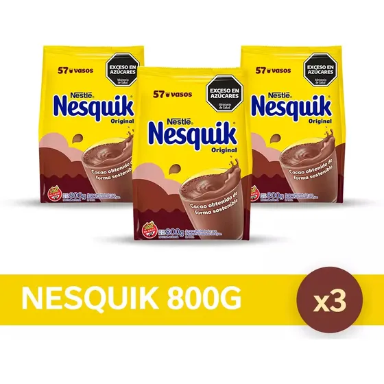 Cacao Nestlé Nesquik chocolate sin TACC bolsa 800 g pack x 3 u