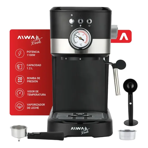 Cafetera Espresso Aiwa Cook 1,2 Litros Vaporizador De Leche Color Negro