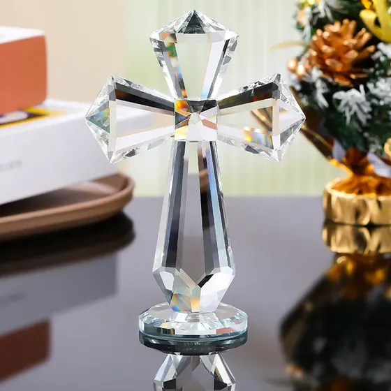 Cruz Decorativa De Cristal Para Mesa Crema