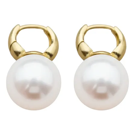 Par De Aros Perla Pasantes Color Oro Aritos Colgantes Regalo Dorado