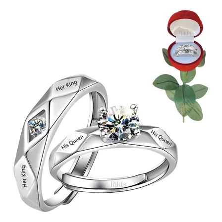 Set X2 Anillos Vip King & Queen Alianzas Col Plata + Estuche