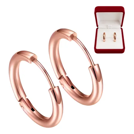 Par Vip Aros Argollas Unisex Acero Quirurgico Rose Gold 10mm Presentación Estuche Pana Cuadrado
