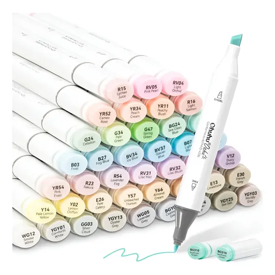 Rotuladores De Alcohol Ohuhu, 48 Colores Pastel, Con Doble P 48 Pastel Colors