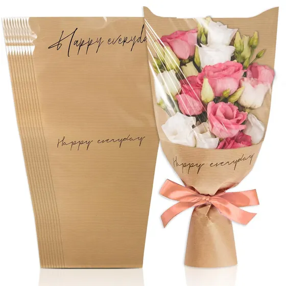 20 Fundas Para Ramos De Flores De Celofán Con Papel Kraft