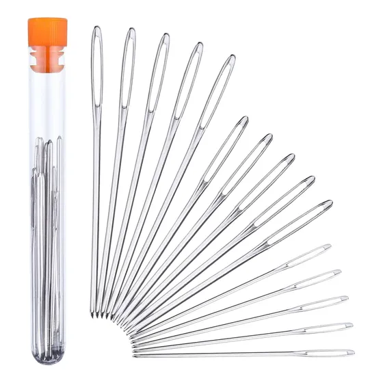 Hilo De Acero Inoxidable Para Ojos Grandes Con Agujas Romas, Plateado