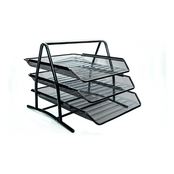 Bandeja Papelera Organizador Escritorio 3estantes Metal Mesh Negro