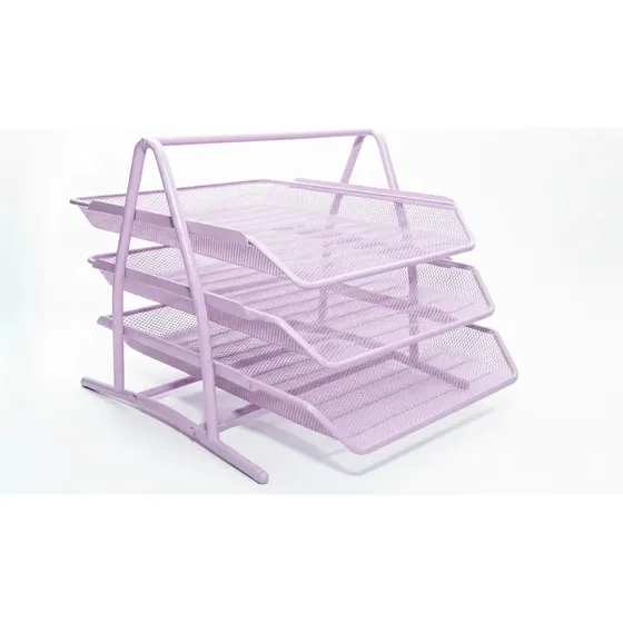 Bandeja Papelera Organizador Escritorio 3estantes Metal Mesh Lila