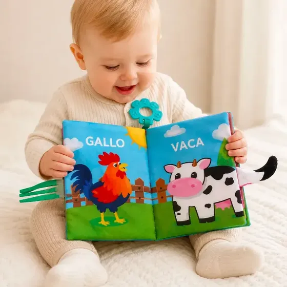 Libro Sensorial Bebé Sonajero Texturas Suaves Táctil