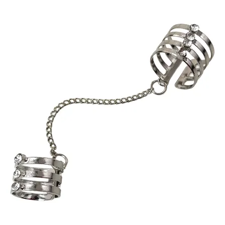 Anillos Doble Conectados Con Cadena Con Strass Pack X 12 Plateado 20