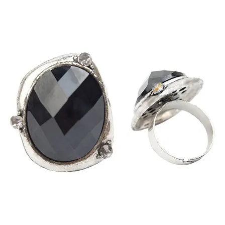Anillos Metálicos Estilo Plata Vieja Ajustables - Caja X12 Negro Ajustable