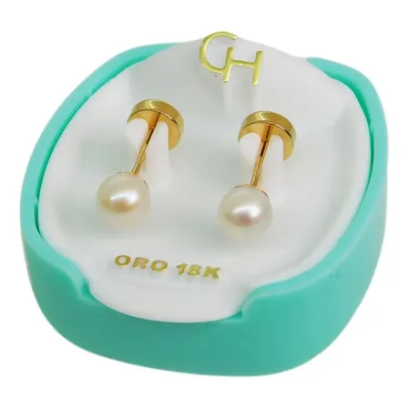 Aros Abridores Oro 18k Marca Ch Perla Cultivo 115 J Esponda Blanco