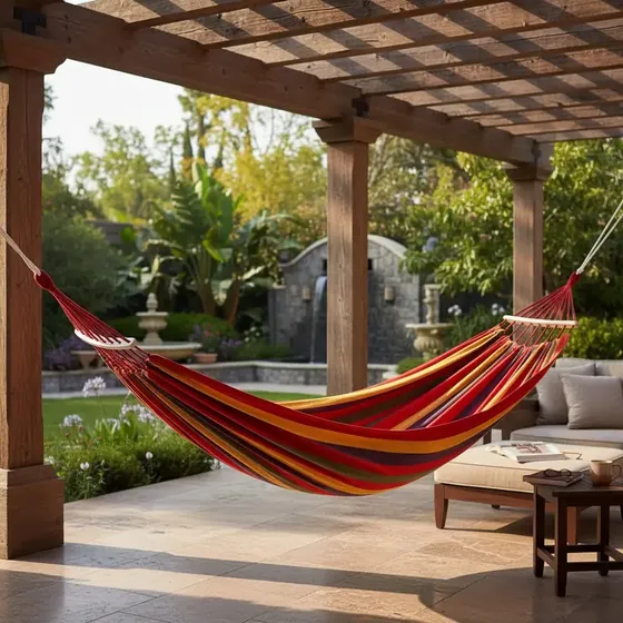 Hamacas Paraguayas 200x150 Cm 2 Plazas Con Soporte y Bolso Para Camping Color Rojo Rayas Freewind Hamaca De Jardín Exterior Reposera Cama Colgante Para Descanso Terraza Balcón Patio Relax Verano