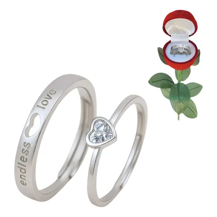 X2 Anillos Vip Cintillos Doble Alianza Col Plata + Estuche Plateado Ajustable