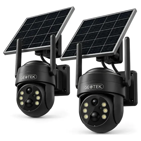 Kit 2 Camaras Seguridad Solar Geotek 4mp Wifi Exterior Domo Negro
