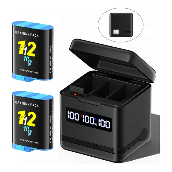 Cargador Con 2 Baterías Kit Para Gopro Hero 12 11 10 9