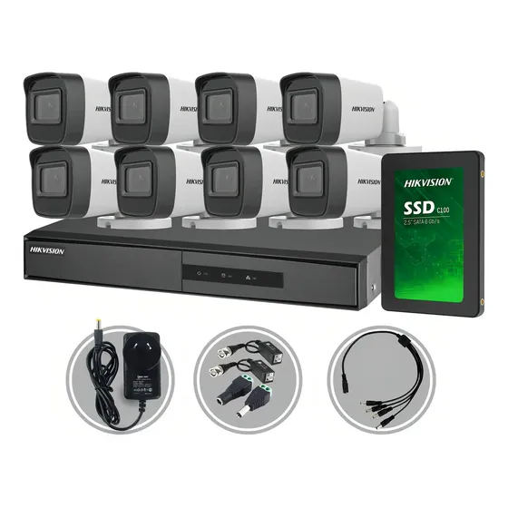 Cámara de seguridad Hikvision DS-7208HGHI-M1 con 8 camaras 2MP visión nocturna incluida color blanco