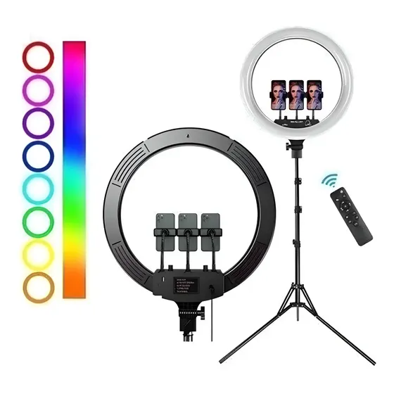 Aro De Luz Led 45cm Profesional Soporte Cel X3 Trípode De 2m Estructura Negro Luz Rgb Veoquiero
