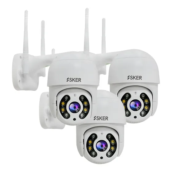 Kit X3 Cámara De Seguridad Wifi Ip Sker Cv-001 Full Hd Color Blanco