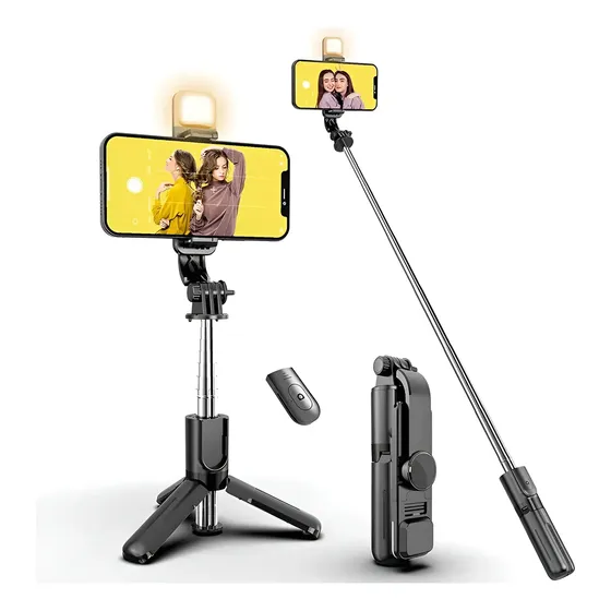 Monopod Baston Palo Selfie Celular Bluetooth Tripode Con Luz