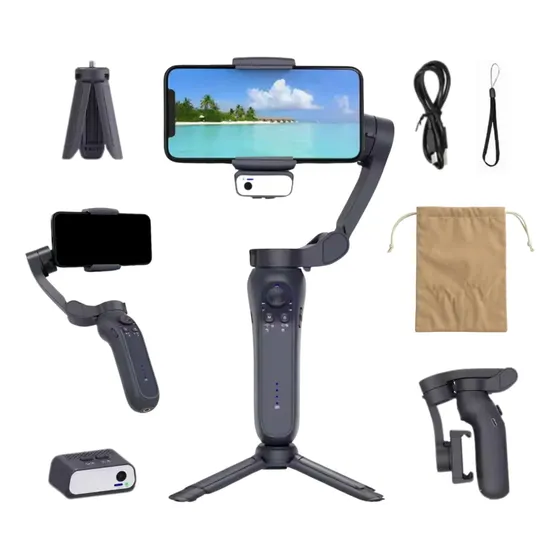 Estabilizador Gimbal Celular Seguimiento 3 Ejes Luz Led Rgb Negro