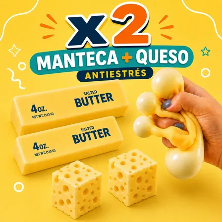 Set X2 Squishy Manteca + Queso Antiestrés Sensorial Viral Amarillo