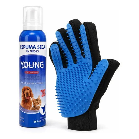 Shampoo Espuma Seca Young Mascotas Perro Gato + Guante Manzana