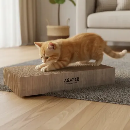 Rascador Gatos Juego Cartón Corrugado Y Madera Recto Grande Marrón