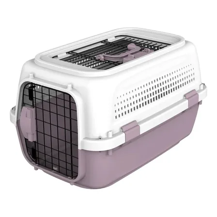 Transportin Mascotas Metálico 2 Puertas Bandeja Comedero Rosa Oscuro