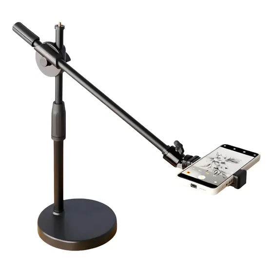Trípode Soporte Mesa Profesional Daza Pie Fotografía Con Brazo Cenital Estable Para Celular Telefono Video Tutoriales Reels - Color Negro