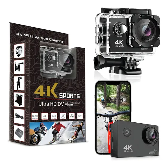 Camara Sport Accion 4k Sumegible 30m Con Accesorios Color Negro