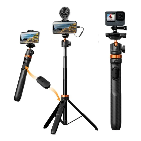 Tripode Camara Celular Extensible Selfiestick Con Bluetooth Color Negro