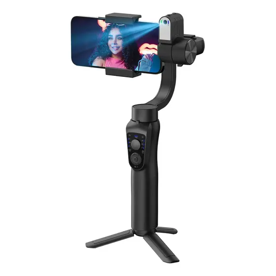 Gimbal Super estabilizador inteligente con IA de 3 Ejes seguimiento facial luz led 360°