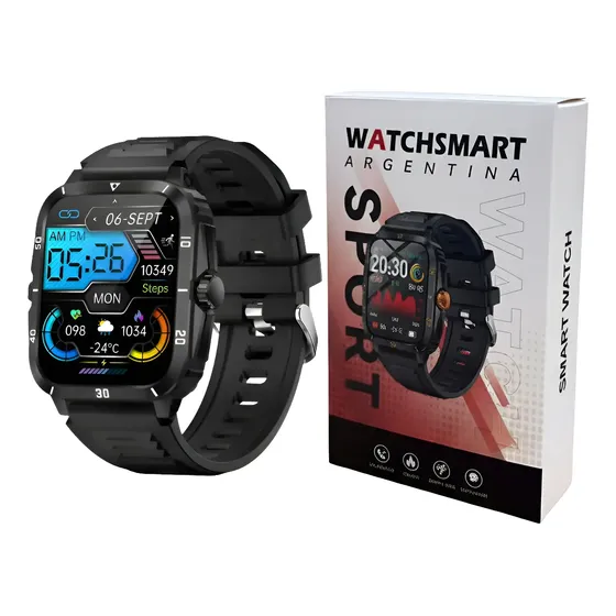 Reloj Inteligente Watchsmart KT71 con Pantalla de 1.96" y Malla de Silicona Negra