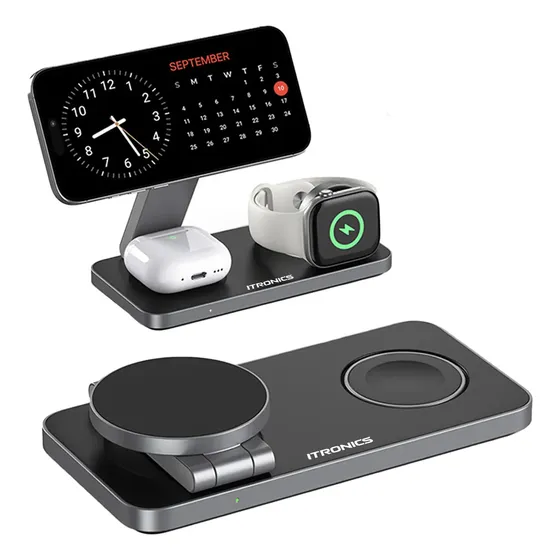 Cargador Para Iphone Estación Carga Plegable Qi 3en1 Viaje